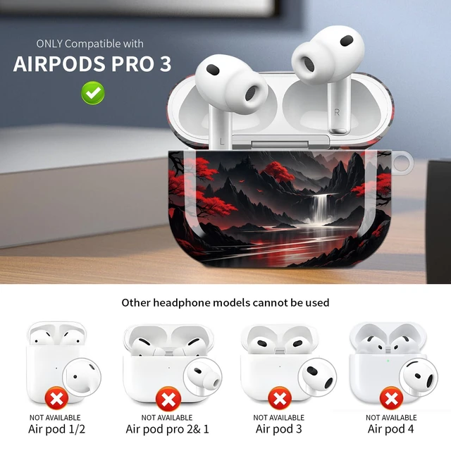 Alt view image 3 of 6 - Case for AirPod Pro 3 Case 2025, Slim Shockproof Protective Cover with Keychain Ring, Wireless Charging Compatible, Stylish Durable Design for Women(Mountain Landscape Red Trees)
