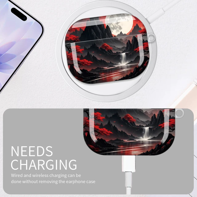 Alt view image 5 of 6 - Case for AirPod Pro 3 Case 2025, Slim Shockproof Protective Cover with Keychain Ring, Wireless Charging Compatible, Stylish Durable Design for Women(Mountain Landscape Red Trees)