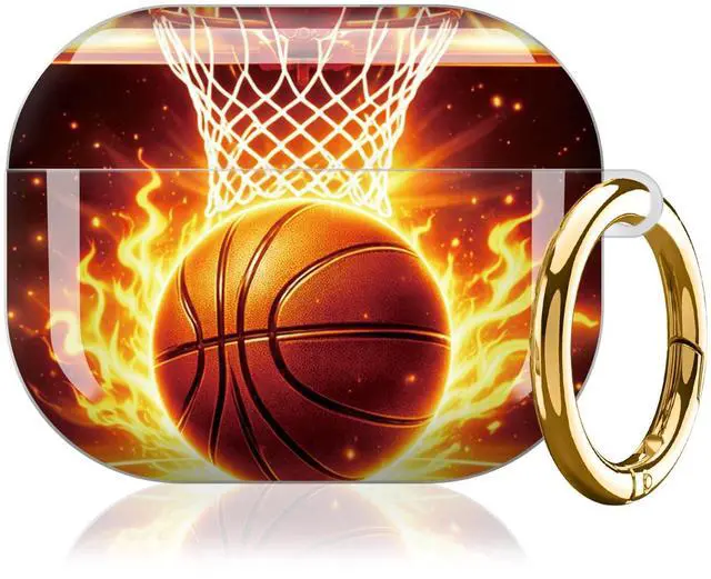 Main image of Case for AirPod Pro 3 Case 2025, Slim Shockproof Protective Cover with Keychain Ring, Wireless Charging Compatible, Stylish Durable Design for Women(Basketball Flames Fire)