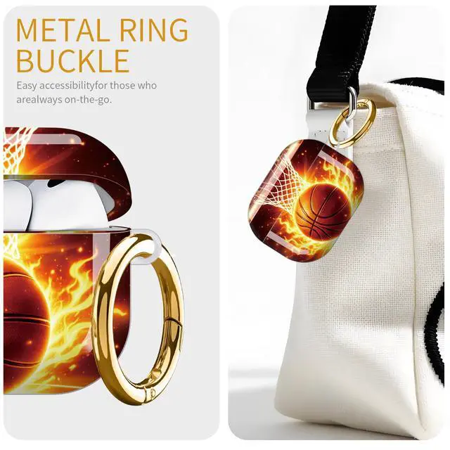 Alt view image 2 of 6 - Case for AirPod Pro 3 Case 2025, Slim Shockproof Protective Cover with Keychain Ring, Wireless Charging Compatible, Stylish Durable Design for Women(Basketball Flames Fire)