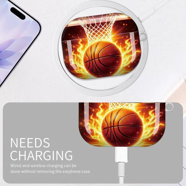 Alt view image 5 of 6 - Case for AirPod Pro 3 Case 2025, Slim Shockproof Protective Cover with Keychain Ring, Wireless Charging Compatible, Stylish Durable Design for Women(Basketball Flames Fire)