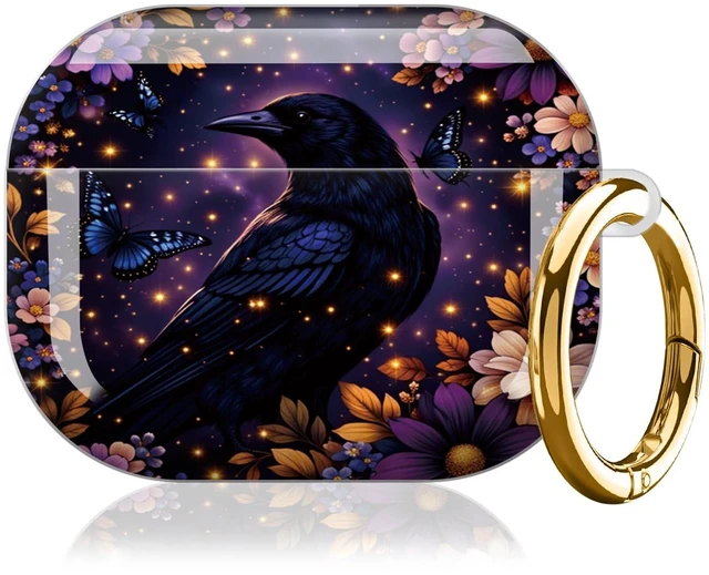 Main image of Case for AirPod Pro 3 Case 2025, Slim Shockproof Protective Cover with Keychain Ring, Wireless Charging Compatible, Stylish Durable Design for Women(Crow Flowers Butterfly Night Sky)