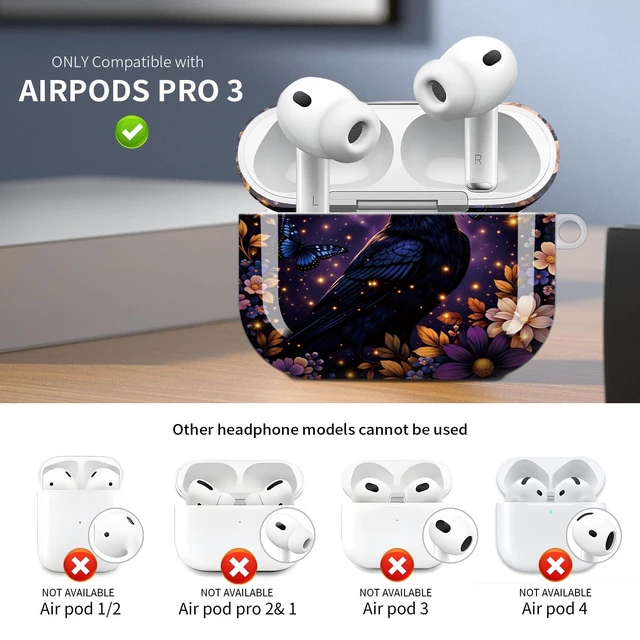 Alt view image 3 of 6 - Case for AirPod Pro 3 Case 2025, Slim Shockproof Protective Cover with Keychain Ring, Wireless Charging Compatible, Stylish Durable Design for Women(Crow Flowers Butterfly Night Sky)