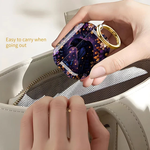 Alt view image 6 of 6 - Case for AirPod Pro 3 Case 2025, Slim Shockproof Protective Cover with Keychain Ring, Wireless Charging Compatible, Stylish Durable Design for Women(Crow Flowers Butterfly Night Sky)
