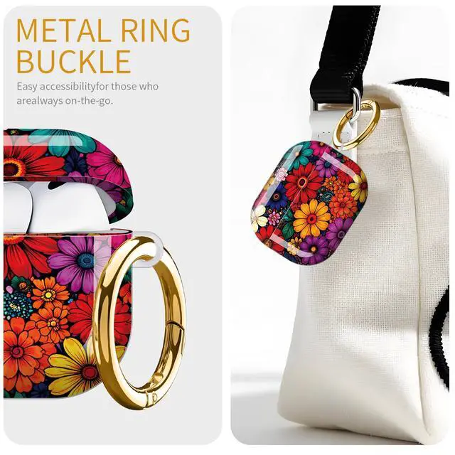 Alt view image 2 of 6 - Case for AirPod Pro 3 Case 2025, Slim Shockproof Protective Cover with Keychain Ring, Wireless Charging Compatible, Stylish Durable Design for Women(Colorful Floral)