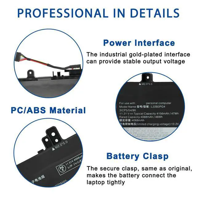 Alt view image 5 of 6 - L22B3PG4 47Wh Laptop Battery Replacement for Lenovo ThinkPad E14 Gen 5 2023/Gen 6 2024/E16 Gen 1 2023/Gen 2 2024 Series SB11K63026 5B11K63022 SB11N46023 5B11N45978 L22X3PG4 L22M3PG4 L22D3PG4 11.31V