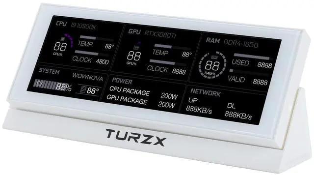Main image of 4.6" LCD Screen Inside PC Case Screen with Desktop Stand - Customizable PC Temperature Display Panel for Computer Setup, GPU CPU FPS RAM HDD Computer Temp Monitor (White)