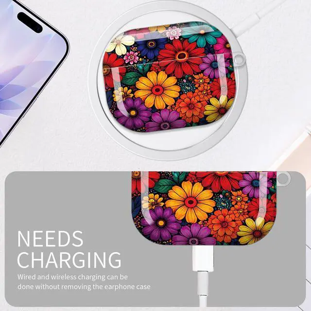 Alt view image 5 of 6 - Case for AirPod Pro 3 Case 2025, Slim Shockproof Protective Cover with Keychain Ring, Wireless Charging Compatible, Stylish Durable Design for Women(Colorful Floral)