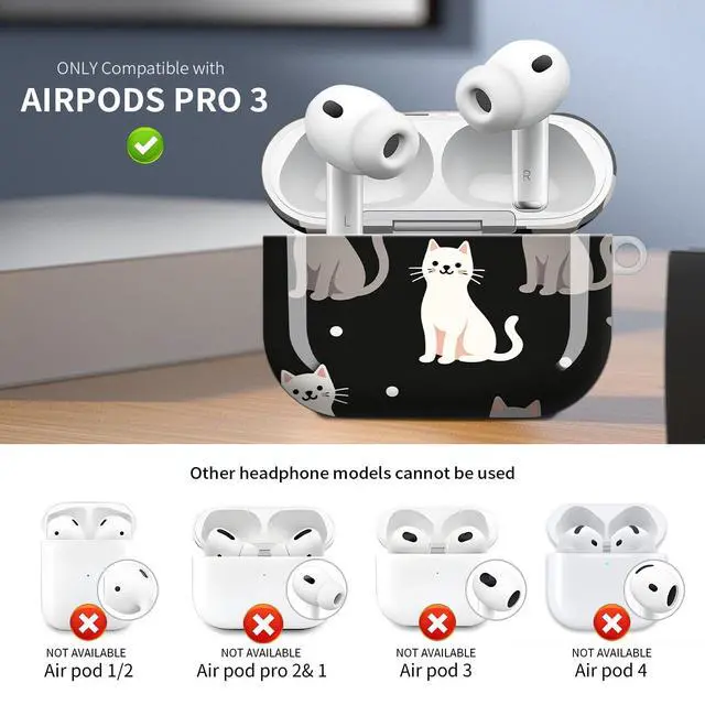 Alt view image 3 of 6 - Case for AirPod Pro 3 Case 2025, Slim Shockproof Protective Cover with Keychain Ring, Wireless Charging Compatible, Stylish Durable Design for Women(Cute Cats)
