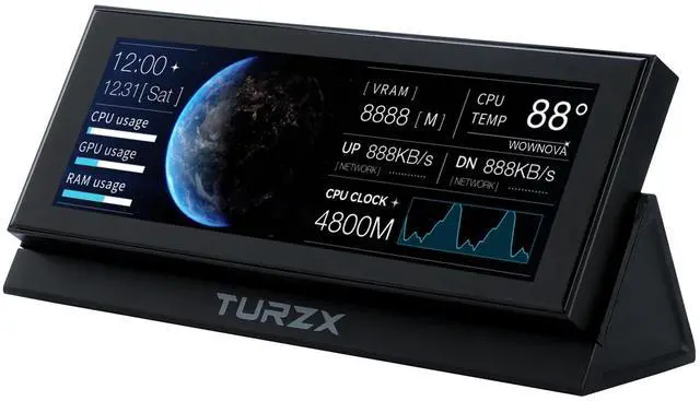 Main image of 4.6" LCD Screen Inside PC Case Screen with Desktop Stand - Customizable PC Temperature Display Panel for Computer Setup, GPU CPU FPS RAM HDD Computer Temp Monitor (Black)