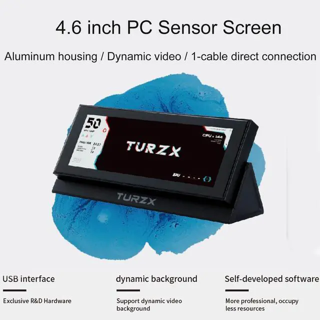 Alt view image 2 of 6 - 4.6" LCD Screen Inside PC Case Screen with Desktop Stand - Customizable PC Temperature Display Panel for Computer Setup, GPU CPU FPS RAM HDD Computer Temp Monitor (White)