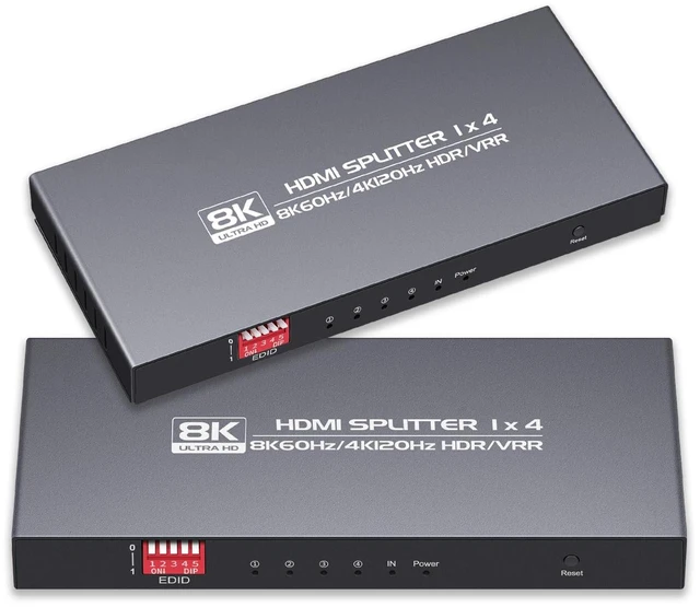 Main image of 8K HDMI Splitter 1 in 4 Out 4K@120hz, 8K@60Hz HDMI 2.1 Splitter 1x4, Downscaler EDID, Hue Light Sync, Compatible with Blu-ray Player PS5 PS4 Pro Xbox Series X and More