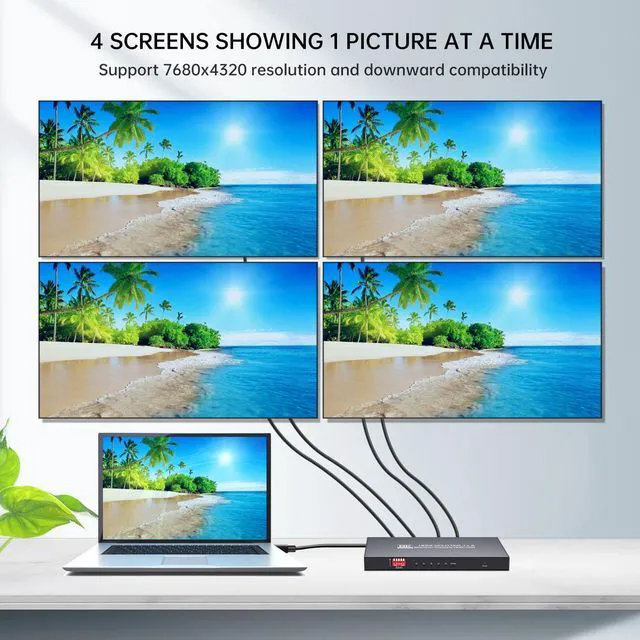 Alt view image 3 of 7 - 8K HDMI Splitter 1 in 4 Out 4K@120hz, 8K@60Hz HDMI 2.1 Splitter 1x4, Downscaler EDID, Hue Light Sync, Compatible with Blu-ray Player PS5 PS4 Pro Xbox Series X and More