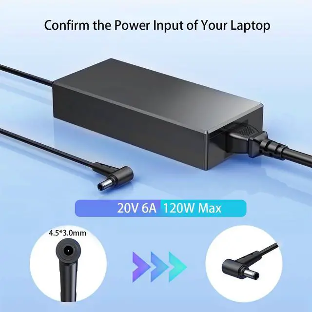 Alt view image 2 of 5 - 120W 20V 6A Charger A17-120P2A Replace ADP-120VH D Fit for MSI Thin 15 GF63 | AC Adapter for Cyborg 15 15AI 14, Thin A15 GV15, Creator M14 15, MS-16j4 MS-16j5 MS-16r5 MS-16r6 MS-16r7 (4.5x3.0mm)