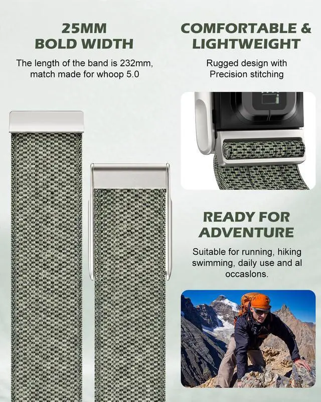 Alt view image 3 of 7 - Nylon Sport Band Compatible with Whoop 5.0 Bicep Bands One, Peak and Life, Breathable Nylon Adjustable Waterproof Replacement Wristbands Straps for Whoop Band 5.0Not Compatible with Gen 4