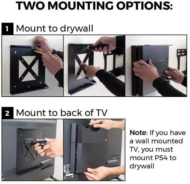 Alt view image 6 of 6 - Wall Mount Compatible with Original PS4 Fat Version | Mount on Wall or Back of TV with VESA Pattern, Does Not Work with Slim or Pro PS4, Hardware Included