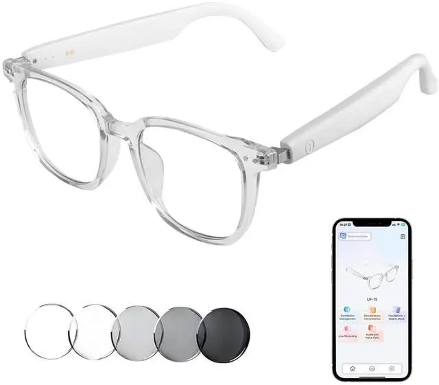 Main image of AI Smart Glasses, Bluetooth Translation Glasses for Men Women, Smart Audio Sunglasses with Real Time Translation(160+Languages), Photochromic Lenses, Music Blue Light Glasses for Travel Business-C