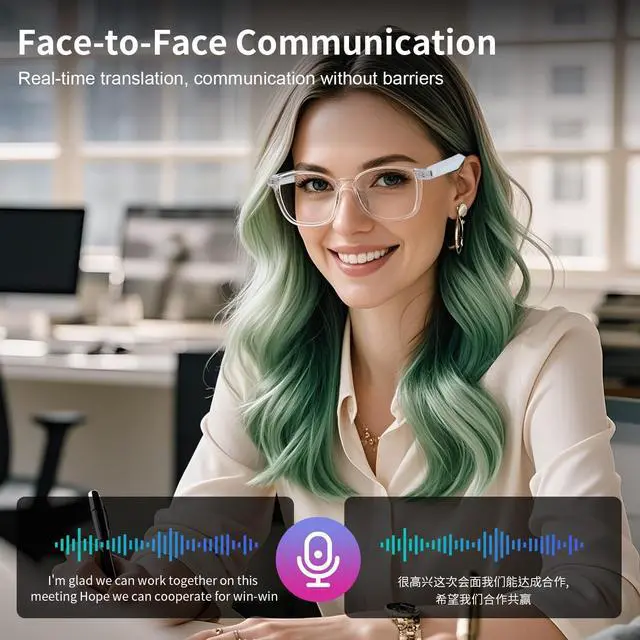 Alt view image 5 of 7 - AI Smart Glasses, Bluetooth Translation Glasses for Men Women, Smart Audio Sunglasses with Real Time Translation(160+Languages), Photochromic Lenses, Music Blue Light Glasses for Travel Business-C