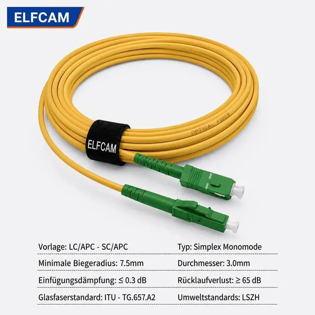 Alt view image 2 of 7 - ® - 25m/82ft Fiber Optic Cable SCA to LCA Singlemode Simplex, 9/125m LSZH Optical Patchcord Yellow 25 Meter
