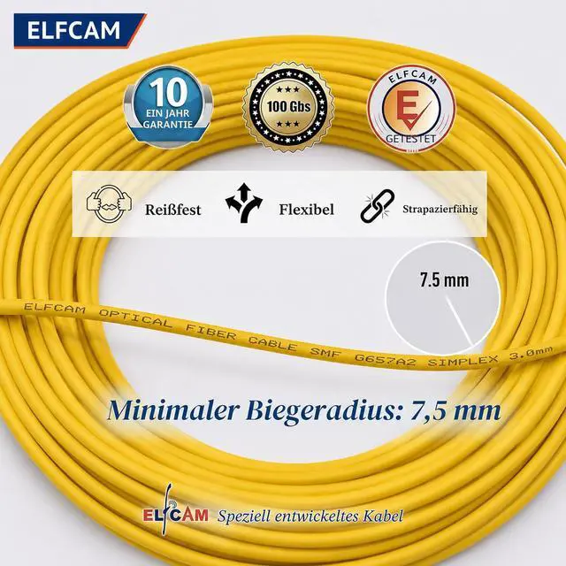 Alt view image 4 of 7 - ® - 25m/82ft Fiber Optic Cable SCA to LCA Singlemode Simplex, 9/125m LSZH Optical Patchcord Yellow 25 Meter