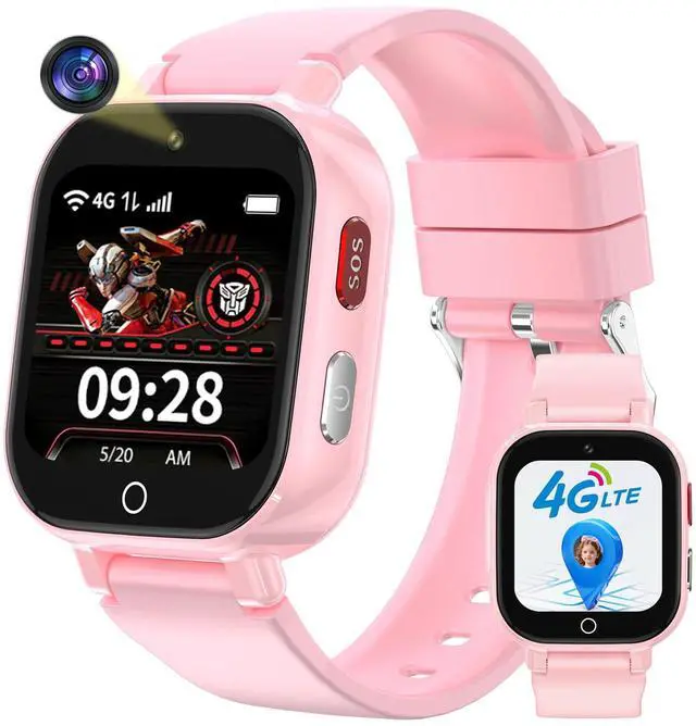 Main image of Smart Watch for Kids, 4G Kids Smartwatch with GPS Tracker Calling (Pink) | WIFI/Voice/Video Chat/SOS/SMS-receiving IP68 Waterproof Pedometer Camera Alarm Safe Zone Smartwatch Gift for Boys Girls 4-12
