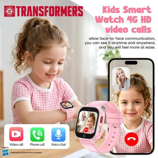 Alt view image 2 of 6 - Smart Watch for Kids, 4G Kids Smartwatch with GPS Tracker Calling (Pink) | WIFI/Voice/Video Chat/SOS/SMS-receiving IP68 Waterproof Pedometer Camera Alarm Safe Zone Smartwatch Gift for Boys Girls 4-12