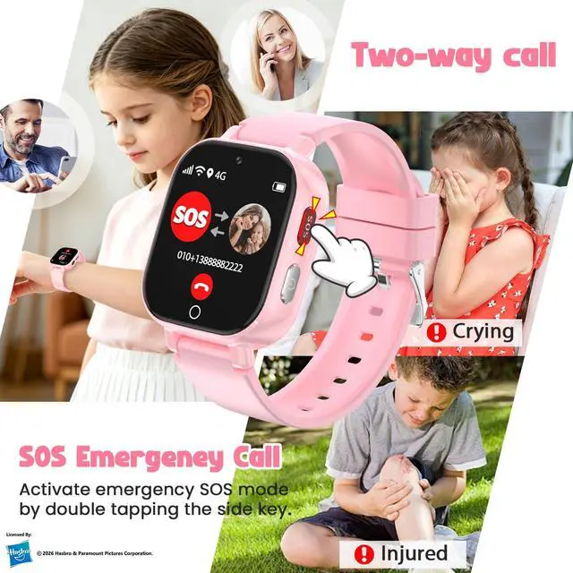 Alt view image 3 of 6 - Smart Watch for Kids, 4G Kids Smartwatch with GPS Tracker Calling (Pink) | WIFI/Voice/Video Chat/SOS/SMS-receiving IP68 Waterproof Pedometer Camera Alarm Safe Zone Smartwatch Gift for Boys Girls 4-12