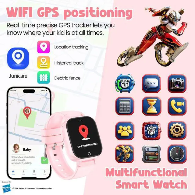 Alt view image 4 of 6 - Smart Watch for Kids, 4G Kids Smartwatch with GPS Tracker Calling (Pink) | WIFI/Voice/Video Chat/SOS/SMS-receiving IP68 Waterproof Pedometer Camera Alarm Safe Zone Smartwatch Gift for Boys Girls 4-12