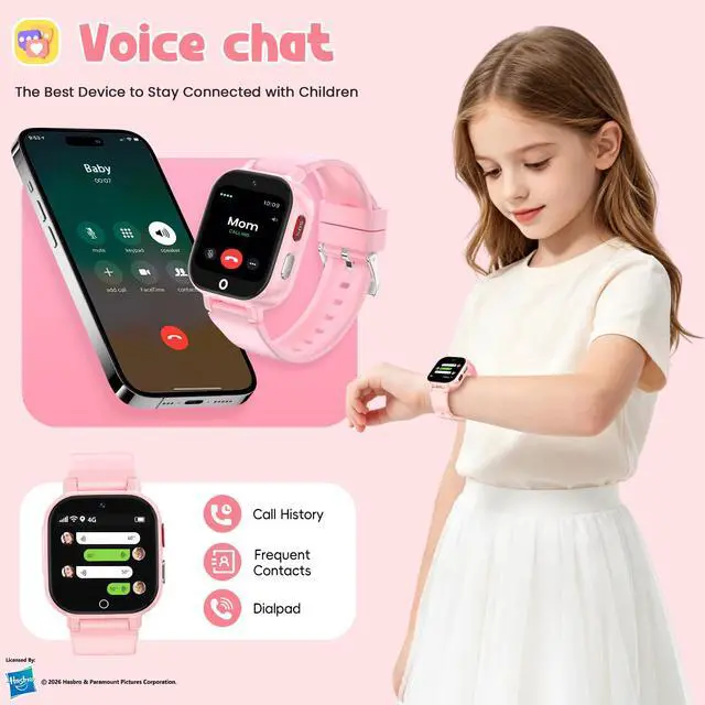 Alt view image 6 of 6 - Smart Watch for Kids, 4G Kids Smartwatch with GPS Tracker Calling (Pink) | WIFI/Voice/Video Chat/SOS/SMS-receiving IP68 Waterproof Pedometer Camera Alarm Safe Zone Smartwatch Gift for Boys Girls 4-12