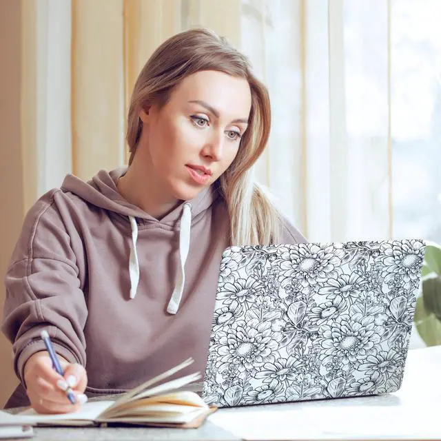 Alt view image 6 of 6 - Laptop Skin Decal HP 14" - Black White Botanical, Laptop Cover Sticker, No Cutting Required, No Bubble, Waterproof, Scratch Resistant - Including Wide Screen and Wrist Pad