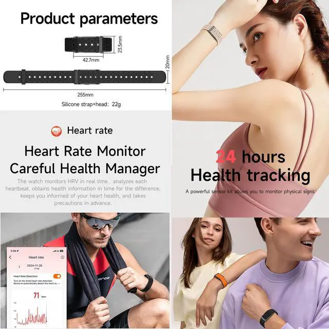 Alt view image 3 of 6 - Wearable Health, Fitness & Activity Tracker, 5ATM Waterproof Mens Smartwatch, Call ReminderFitness Tracker for Android iPhones, SpO2Heart Rate Tracking Sleep Monitoring, 2 Straps (Black)