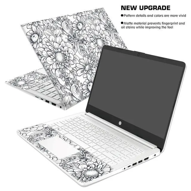 Alt view image 3 of 6 - Laptop Skin Decal HP 14" - Black White Botanical, Laptop Cover Sticker, No Cutting Required, No Bubble, Waterproof, Scratch Resistant - Including Wide Screen and Wrist Pad