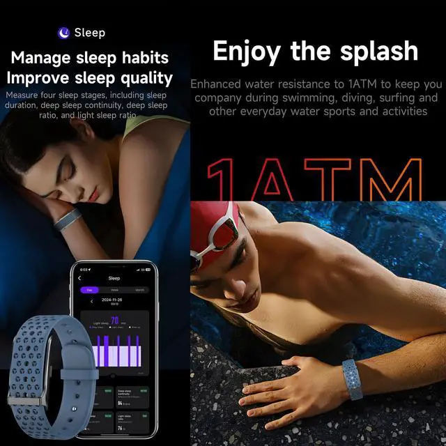 Alt view image 6 of 6 - Wearable Health, Fitness & Activity Tracker, 5ATM Waterproof Mens Smartwatch, Call ReminderFitness Tracker for Android iPhones, SpO2Heart Rate Tracking Sleep Monitoring, 2 Straps (Black)