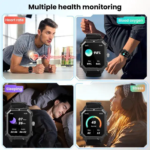 Alt view image 2 of 6 - Smart Watch for Men (Answer/Make Call) 1.96" Military Smartwatch 680mAh Battery IP69 Waterproof Smart Watches Fitness Activity Tracker With Blood Pressure Heart Rate Sleep Monitor for Android Phones