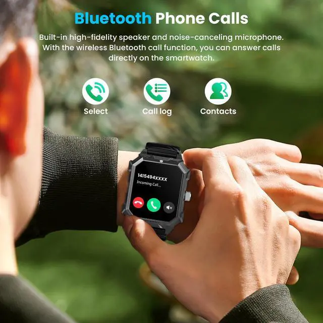Alt view image 3 of 6 - Smart Watch for Men (Answer/Make Call) 1.96" Military Smartwatch 680mAh Battery IP69 Waterproof Smart Watches Fitness Activity Tracker With Blood Pressure Heart Rate Sleep Monitor for Android Phones