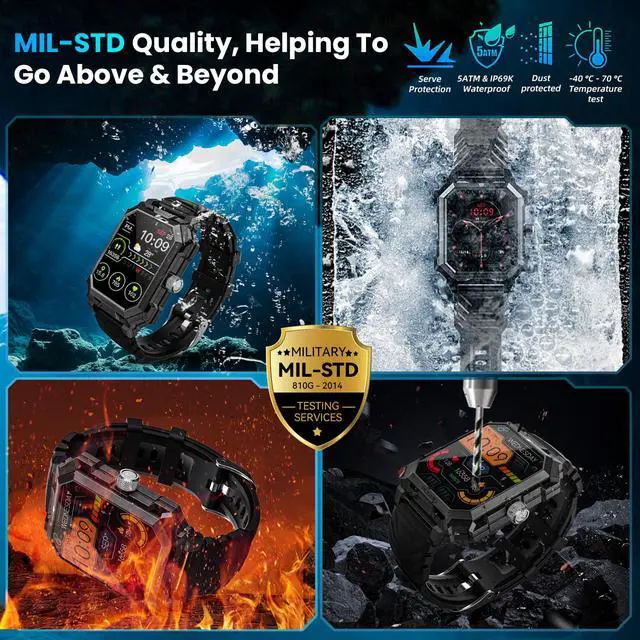 Alt view image 4 of 6 - Smart Watch for Men (Answer/Make Call) 1.96" Military Smartwatch 680mAh Battery IP69 Waterproof Smart Watches Fitness Activity Tracker With Blood Pressure Heart Rate Sleep Monitor for Android Phones