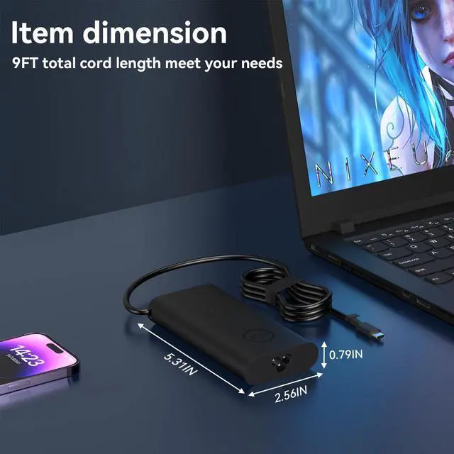 Alt view image 3 of 7 - 2026 165W USB C Charger Compatible with Dell Precision,Pro | Fit for Dell Precision 5690 5680 5490 7690,Pro Max 16 18 Plus MB18250 Laptop Charger XPS 16 9640 14 16