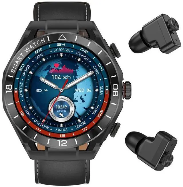 Main image of 2 in 1 Smart Watch with Earbuds, 1.52" IPS Colorful Full Touch Screen Bluetooth Smartwatch for Men Women, Long Time Standby Men Women Sports Smart Watch Fitness Tracker (Black)