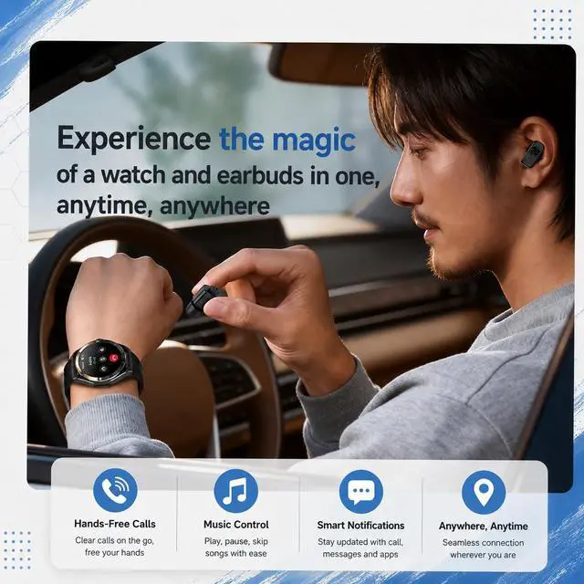Alt view image 2 of 6 - 2 in 1 Smart Watch with Earbuds, 1.52" IPS Colorful Full Touch Screen Bluetooth Smartwatch for Men Women, Long Time Standby Men Women Sports Smart Watch Fitness Tracker (Black)