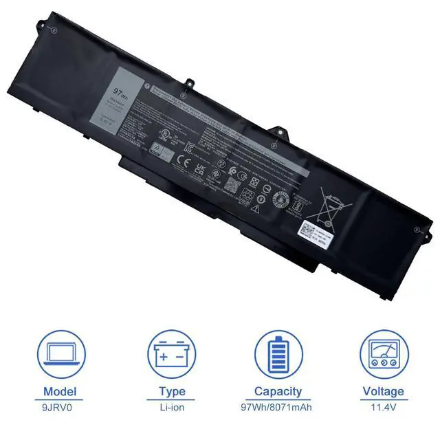 Alt view image 2 of 7 - 9JRV0 97Wh Battery Replacement for Dell Precision 3581 3571 3561 Alienware m18 R1/Alienware m17 R5 AMD Latitude 5531 5521 Series Laptop 0R05P0 05RGW 0P3TJ 53XP7 8071mAh 11.4V