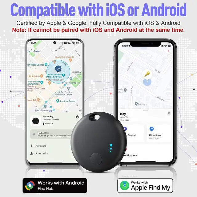 Alt view image 2 of 6 - Air Tracker Tags for Android or iOS, Dual System Air Tracker-2 Pack, Bluetooth Tracking Tag Compatible with iOS Find My or Google Find Hub App, Smart Tracker Tags Key Finder for Key Wallet (Black)