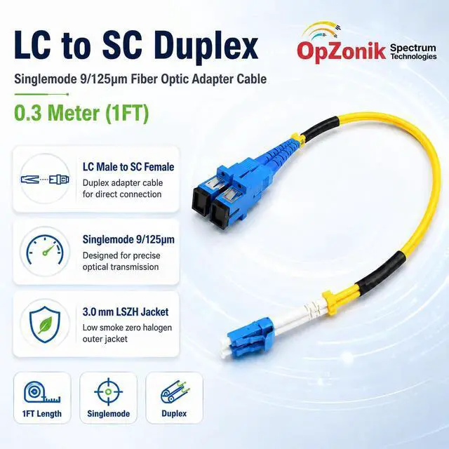 Alt view image 2 of 7 - 1FT LC to SC Fiber Optic Adapter Cable Singlemode 9/125um Duplex, LC Male to SC Female Fiber Adapter Cable 0.3 Meter (1FT)