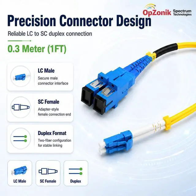 Alt view image 4 of 7 - 1FT LC to SC Fiber Optic Adapter Cable Singlemode 9/125um Duplex, LC Male to SC Female Fiber Adapter Cable 0.3 Meter (1FT)