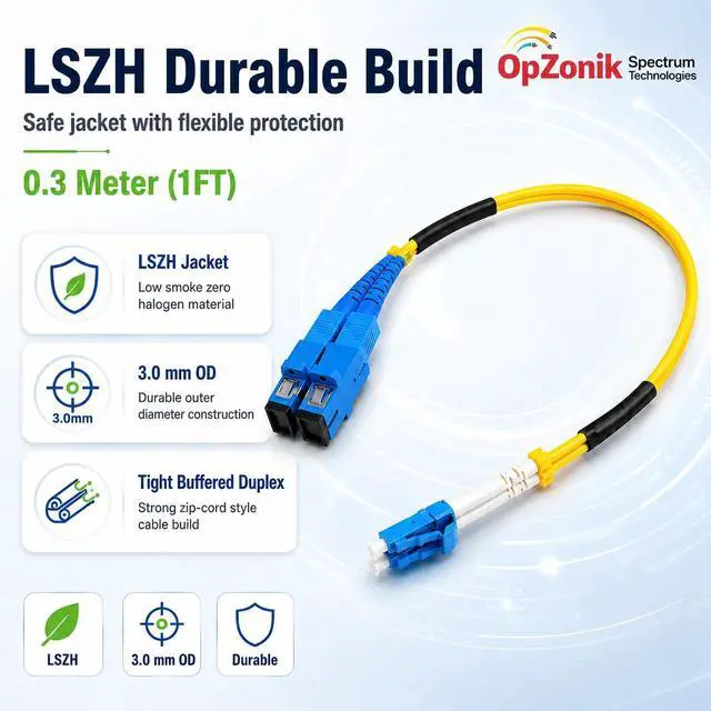 Alt view image 6 of 7 - 1FT LC to SC Fiber Optic Adapter Cable Singlemode 9/125um Duplex, LC Male to SC Female Fiber Adapter Cable 0.3 Meter (1FT)