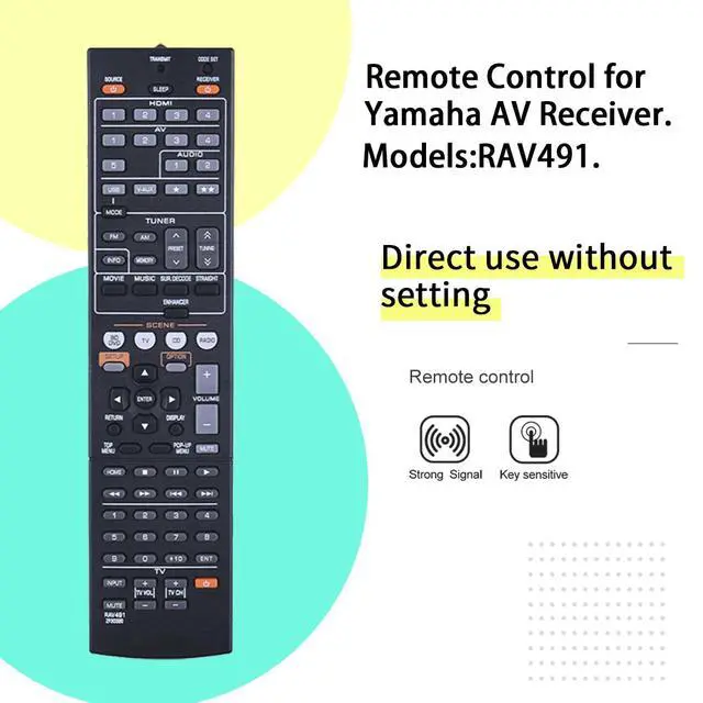 Alt view image 2 of 7 - Replacement Remote Control RAV491 ZF30320 Fit for Yamaha YHT-399U HTR-5063 RAV293 RAV331 RAV334 RX-V467 RX-V367 RX-V371 AV A/V Receiver