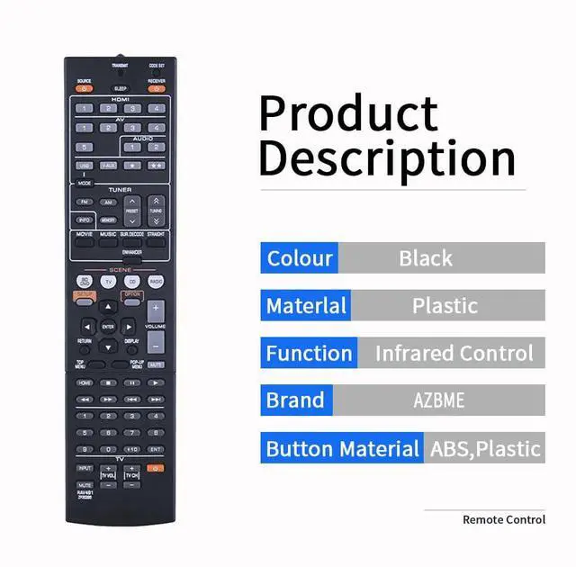 Alt view image 3 of 7 - Replacement Remote Control RAV491 ZF30320 Fit for Yamaha YHT-399U HTR-5063 RAV293 RAV331 RAV334 RX-V467 RX-V367 RX-V371 AV A/V Receiver