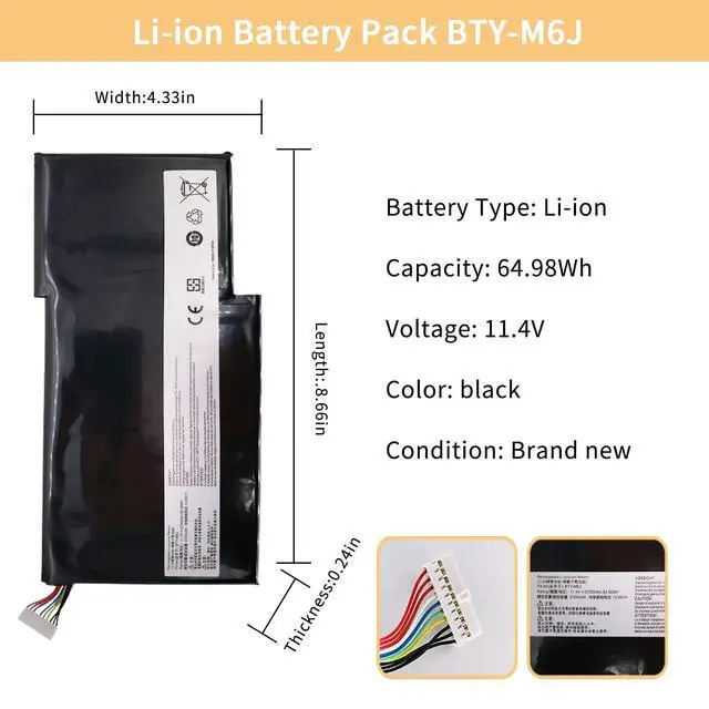 Alt view image 2 of 7 - BTY-M6J Laptop Battery Replacement for MSI GS63VR 6RF-016CN 6RF-095CN GS73VR 6RF-001US BP-16K1-31 9N793J200 Stealth Pro GS63VR GS73VR