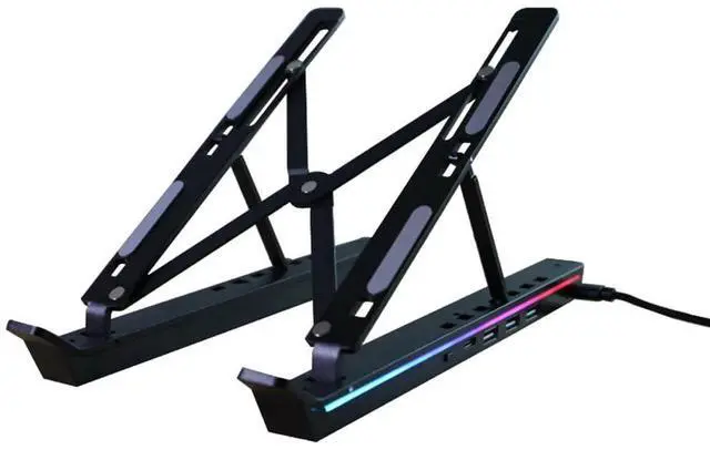Main image of Laptop Stand with Docking Station for Desk,4 in 1(1*USB-C,3*USB-A) RGB Laptop Stand,Foldable Portable Cooling Laptop Holder,Adjustable for 12-18 inch Laptops,Tablet (Black)