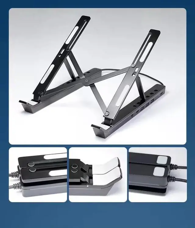 Alt view image 6 of 7 - Laptop Stand with Docking Station for Desk,4 in 1(1*USB-C,3*USB-A) RGB Laptop Stand,Foldable Portable Cooling Laptop Holder,Adjustable for 12-18 inch Laptops,Tablet (Black)
