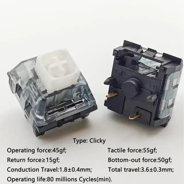 Alt view image 2 of 5 - Kailh Box White V2 Switches for MX Mechanical Gaming Keyboard,5-Pin 45gf Clicky/Pre-Lubed/Dust&Waterproof Switches(White,90pcs)